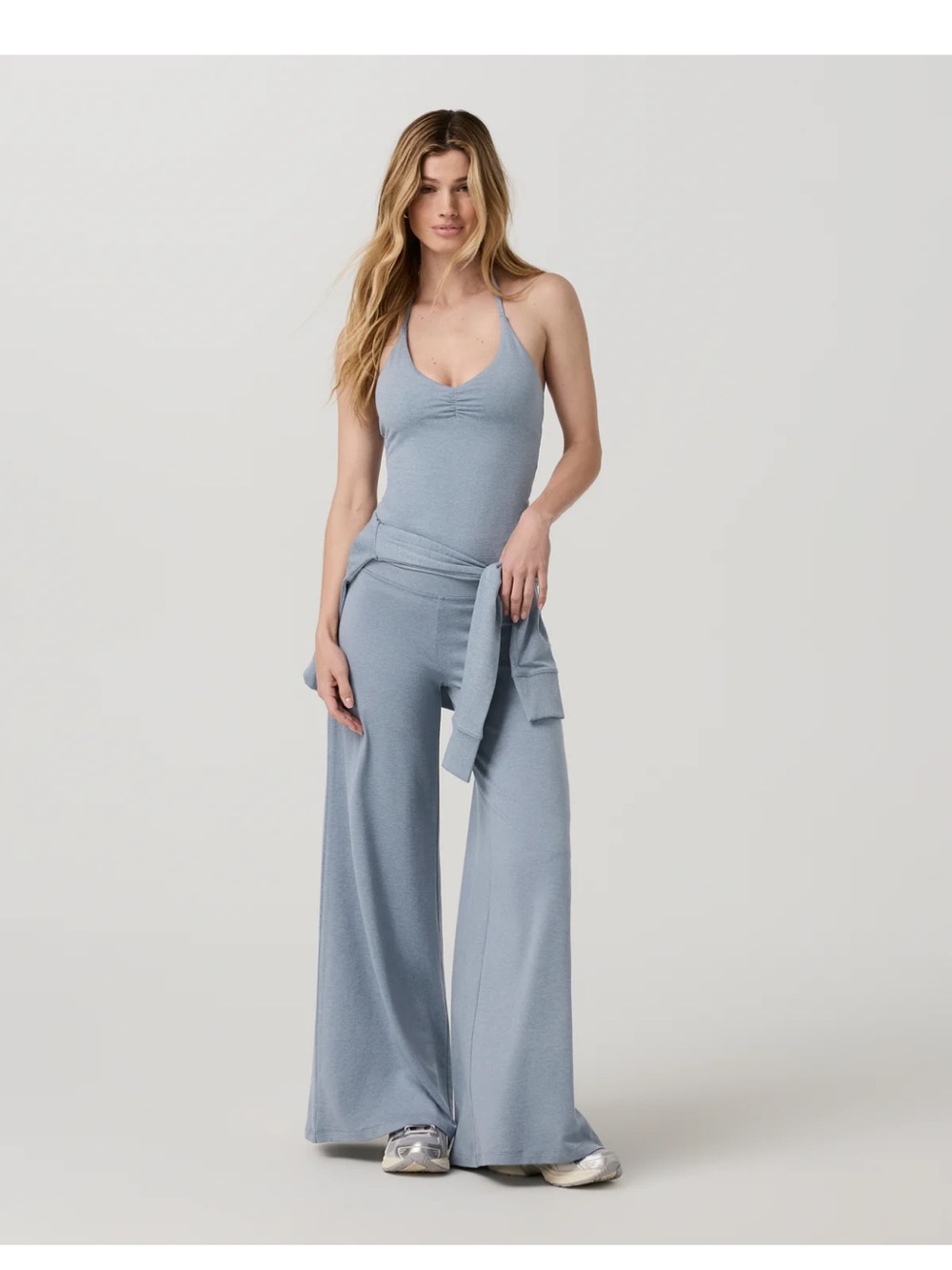 Vuori Wide Leg Track Pants in Light Gray